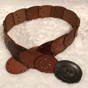 Brown Leather Belt with Stud Accents Concho